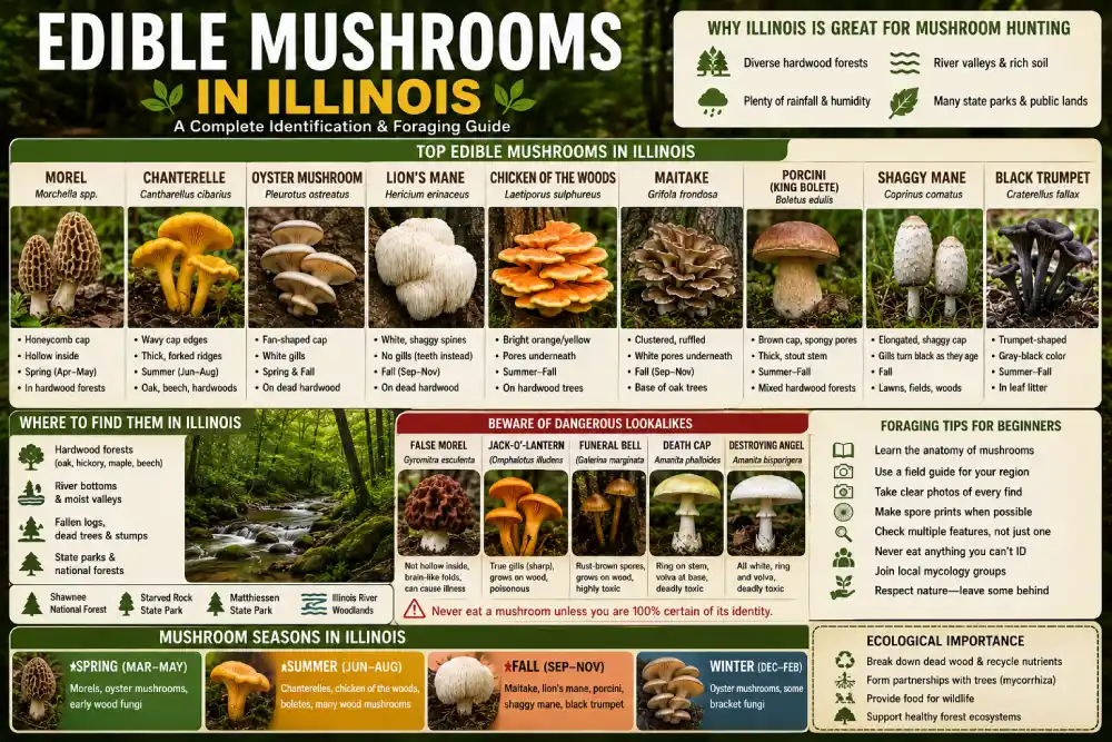 Edible Mushrooms in Illinois Complete Identification and Foraging Guide